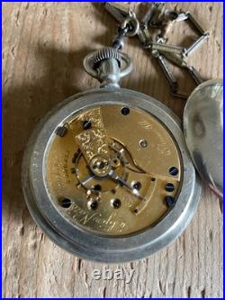 Antique 1889 Elgin 18s Pocket Watch with Keystone Silveroid Case & Chain Runs