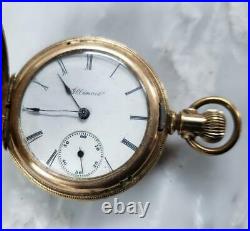 Antique 1889 Illinois Pocket Watch with Gold Filled Hunter Case 4s 7 J 7-H1303