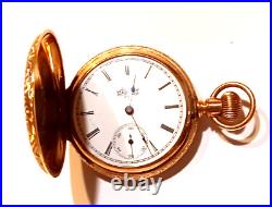 Antique 1890's Elgin Pocket Watch with 14k Gold Hunter Case 6 Size / 7 Jewel
