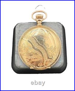 Antique 1897 Elgin 14kt GF 37mm Ornate Double Hunter Case Pocket Watch & 26 Fob