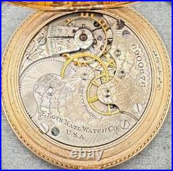 Antique 1897 Elgin 14kt GF 37mm Ornate Double Hunter Case Pocket Watch & 26 Fob