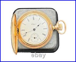 Antique 1897 Elgin 14kt GF 37mm Ornate Double Hunter Case Pocket Watch & 26 Fob