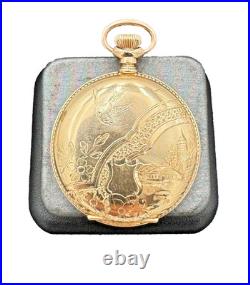 Antique 1897 Elgin 14kt GF 37mm Ornate Double Hunter Case Pocket Watch & 26 Fob