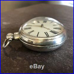 Antique 1897 Large Pair Case Silver Verge Fusee Pocket Watch Fine Quality 3oz