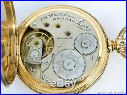 Antique 18K Solid Gold American Waltham Hunter Case Pocket Watch Works Great
