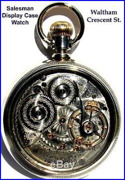 Antique 18 Size 21 Jewel Salesman Display Case Pocket Watch Waltham Crescent St