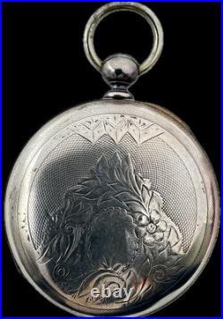 Antique 18 Size Baystate Guilloche Pocket Watch Case for Key Wind Coin Silver