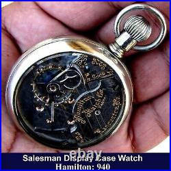 Antique 18 Size Salesman Display Case Railroad Pocket Watch Hamilton 940