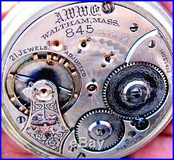 Antique 18 Sz 21 Jewel Salesman Display Case Pocket Watch Waltham 845 Working