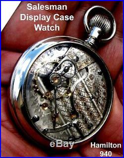 Antique 18 size 21 Jewel Display Case Railroad Pocket Watch Hamilton 940 Works