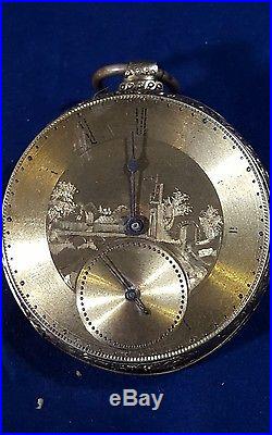 Antique 18k Gold Case Pocket Watch with Gold Etched Dial for repair 14 grams