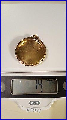 Antique 18k Gold Case Pocket Watch with Gold Etched Dial for repair 14 grams