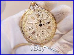 Antique 18k Gold Multi-colored Gold Dial Pocket Watch, 50mm Case (watch Video)