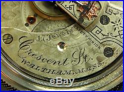 Antique 18s Waltham Crescent St pocket watch 1894 17j hi grade. Beautiful case