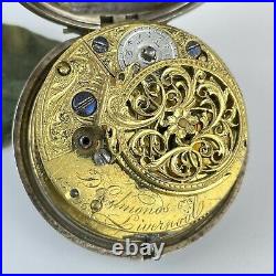 Antique 18thC Verge Pocket Watch D Edmonds Liverpool 4.3cm A/F Silver Cased