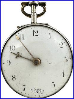 Antique 18th Century Sharprey KeyWind Verge Fusee Pocket Watch SterlingPair Case