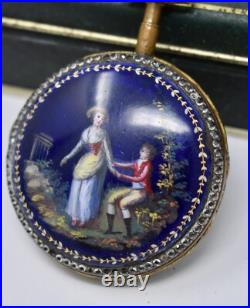 Antique 18th c. Mourier Geneve Fusee Pocket Watch with Past & Gilt Enamel Case
