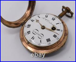 Antique 18th c. Mourier Geneve Fusee Pocket Watch with Past & Gilt Enamel Case