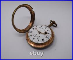 Antique 18th c. Mourier Geneve Fusee Pocket Watch with Past & Gilt Enamel Case
