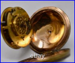 Antique 18th c. Mourier Geneve Fusee Pocket Watch with Past & Gilt Enamel Case