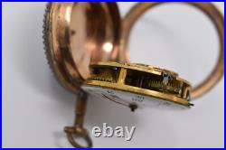 Antique 18th c. Mourier Geneve Fusee Pocket Watch with Past & Gilt Enamel Case