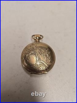 Antique 1900 Elgin 222 0s 7j Pocket Watch Wadsworth 10ktGF 20yr Hunter Bird Case