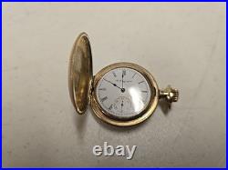 Antique 1900 Elgin 222 0s 7j Pocket Watch Wadsworth 10ktGF 20yr Hunter Bird Case