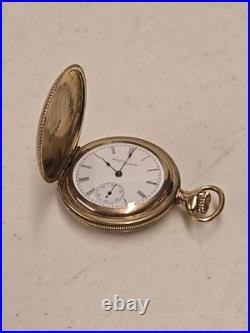 Antique 1900 Elgin 222 0s 7j Pocket Watch Wadsworth 10ktGF 20yr Hunter Bird Case