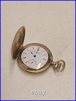 Antique 1900 Elgin 222 0s 7j Pocket Watch Wadsworth 10ktGF 20yr Hunter Bird Case