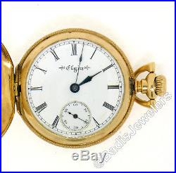 Antique 1900s Elgin 0s 7j Pocket Watch Engraved 14k Multi Color Gold Hunter Case