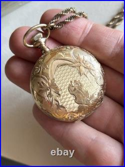 Antique 1905 GF Elgin Pocket Watch With Chain 15 Jewels Hunters Case WORKS