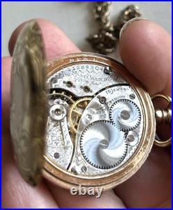 Antique 1905 GF Elgin Pocket Watch With Chain 15 Jewels Hunters Case WORKS