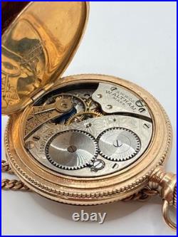 Antique 1906 Waltham Gold Filled Pocket Watch NM RUNS w 52 Fob Chain w Diamond