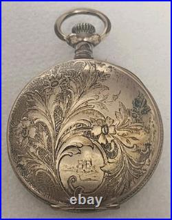 Antique 1908 Elgin Pocket Watch 7 Jewels RUNNING Gold Filled Ornate Floral Case