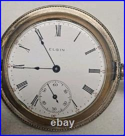 Antique 1908 Elgin Pocket Watch 7 Jewels RUNNING Gold Filled Ornate Floral Case