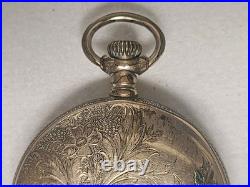 Antique 1908 Elgin Pocket Watch 7 Jewels RUNNING Gold Filled Ornate Floral Case