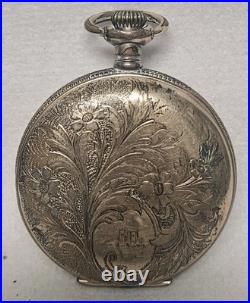 Antique 1908 Elgin Pocket Watch 7 Jewels RUNNING Gold Filled Ornate Floral Case