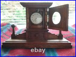 Antique 1908 Hunting Scene Pocket Watch & Edwardian Oak Cabinet Box Display Case