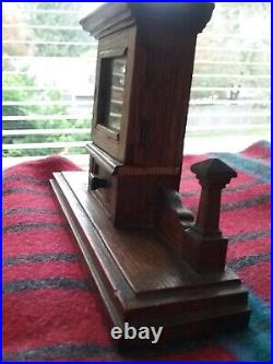 Antique 1908 Hunting Scene Pocket Watch & Edwardian Oak Cabinet Box Display Case