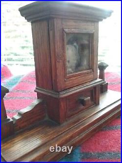 Antique 1908 Hunting Scene Pocket Watch & Edwardian Oak Cabinet Box Display Case