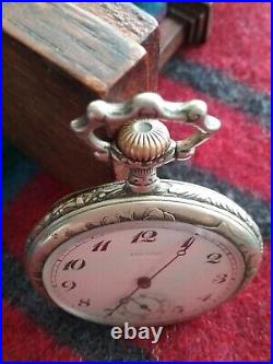 Antique 1908 Hunting Scene Pocket Watch & Edwardian Oak Cabinet Box Display Case