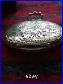Antique 1908 Hunting Scene Pocket Watch & Edwardian Oak Cabinet Box Display Case