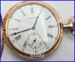 Antique 1908 Waltham 15J 12s Pocket Watch 14k Solid Gold Roy Hunter Case Runs