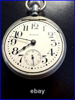 Antique 1910 Elgin 18s Pocket Watch 17 J Model 5 with Keystone Silveroid Case