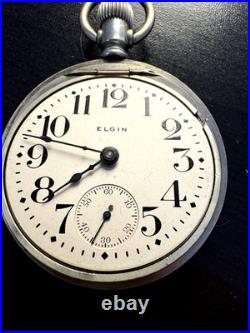 Antique 1910 Elgin 18s Pocket Watch 17 J Model 5 with Keystone Silveroid Case