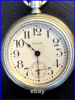 Antique 1910 Elgin 18s Pocket Watch 17 J Model 5 with Keystone Silveroid Case