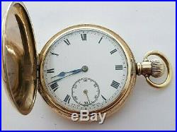 Antique 1910 Swis Pocket Watch Dennison Case 15J Gold Plated Men's Hunter Rare