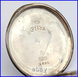Antique 1920s ELIDA 900 SILVER Case 40mm Mechanical Open Face Pocket Watch TICKS