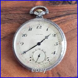 Antique 1925 Longines Pocket Watch Manual Wind, 0.900 Silver Case, Swiss Made
