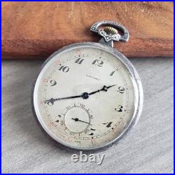 Antique 1925 Longines Pocket Watch Manual Wind, 0.900 Silver Case, Swiss Made